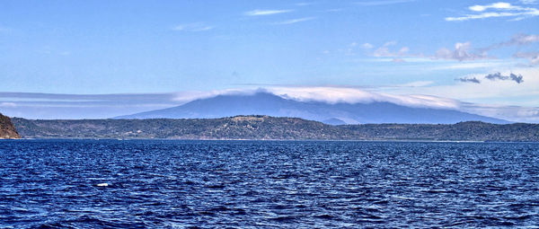 Scenic view of sea against blue sky