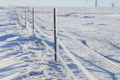 Ice covered pasture fence. 