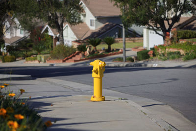 Yellow fire hydrant on residential street
