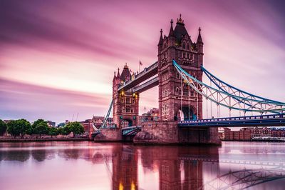 View of suspension bridge in city