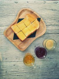 High angle view of breakfast on table