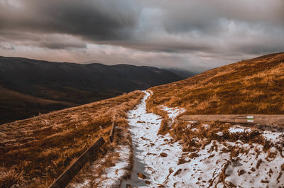 Scenic view of snowcapped mountains against sky