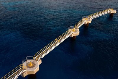 High angle view of ship at sea