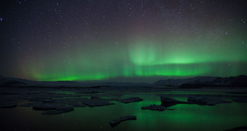 Scenic view of snow against sky at night