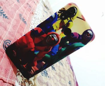 High angle view of toys on table