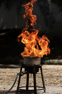 Close-up of bonfire on barbecue