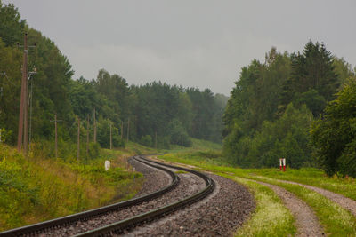 Railroad track against clear sky