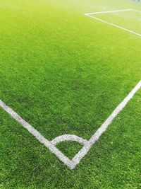 High angle view of soccer field