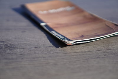 Close-up of book on table