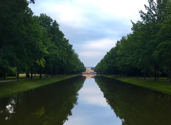 Reflection of trees in lake against sky