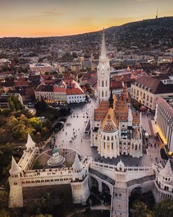 High angle view of matthias church in city