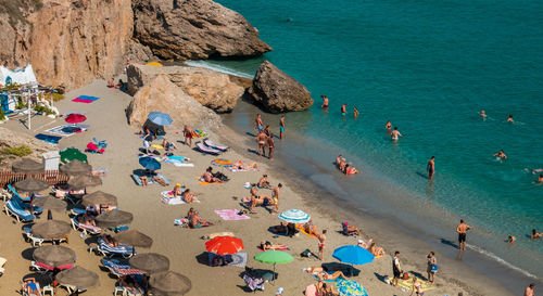 High angle view of people at beach