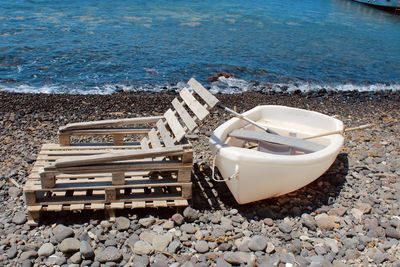 High angle view of boat on beach