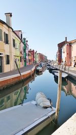 Canal amidst buildings against clear sky