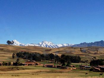 Scenic view of landscape against clear blue sky