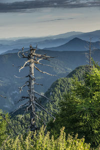 Scenic view of sea and mountains against sky