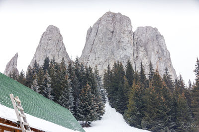 Panoramic view of mountains against clear sky