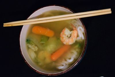 Close-up of soup in bowl on table