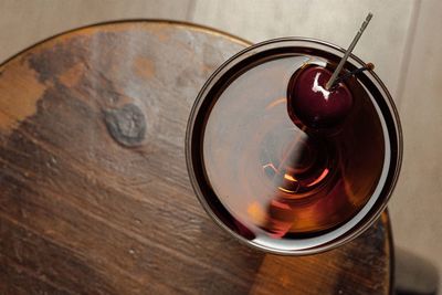 High angle view of drink on table