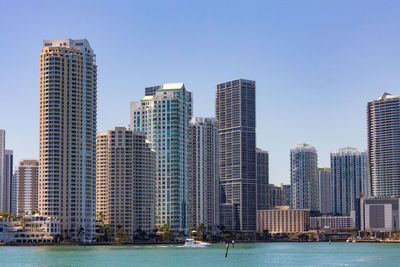 Skyscrapers in city against clear sky