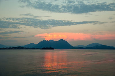 Scenic view of lake against sky during sunset