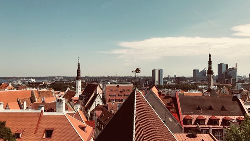 High angle view of buildings in city