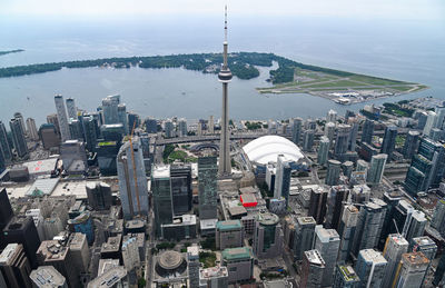 High angle view of buildings in city