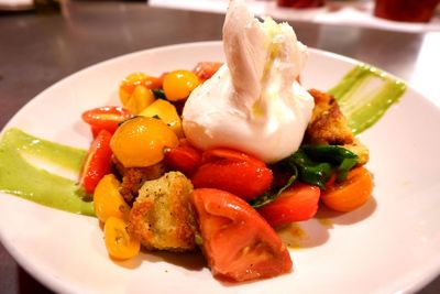 Close-up of food served in plate