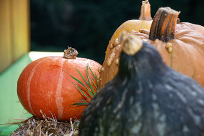 Close-up of pumpkin against orange sky