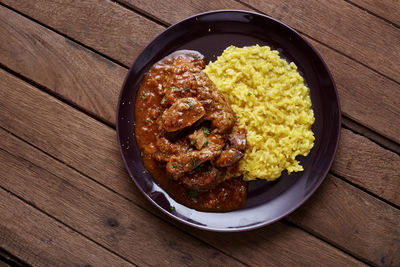 Close-up of meal served in plate on table