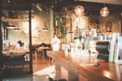 Interior of illuminated restaurant