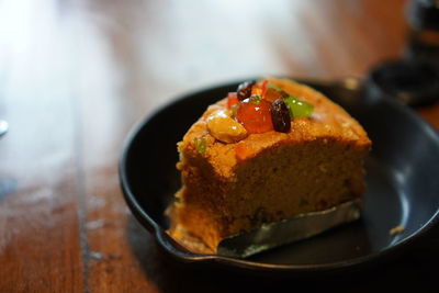 Close-up of dessert in plate on table