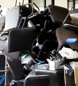 Close-up of garbage in bus