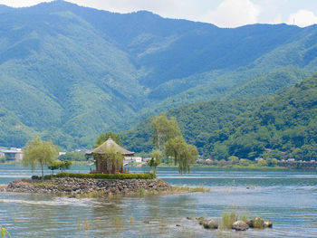 Scenic view of lake kawaguchi against mountains