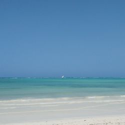 Scenic view of sea against clear blue sky