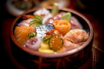 High angle view of food in bowl on table