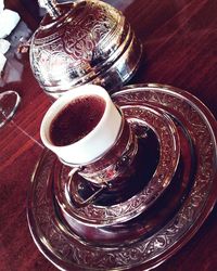 Close-up of cappuccino on table