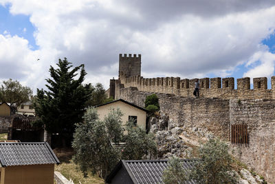 High angle view of old building against sky