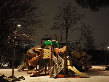 Empty benches at night