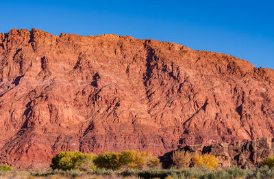 Low angle view of rock formation against clear sky