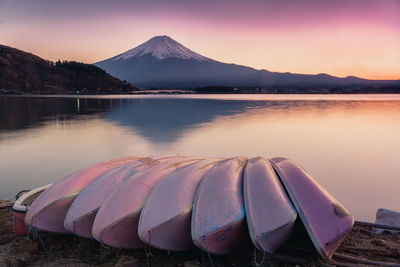 Scenic view of lake against sky during sunset