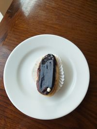 High angle view of cake in plate on table