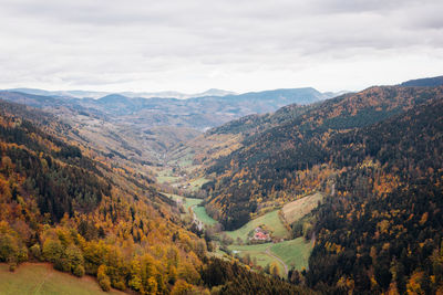 Scenic view of mountains against sky during autumn