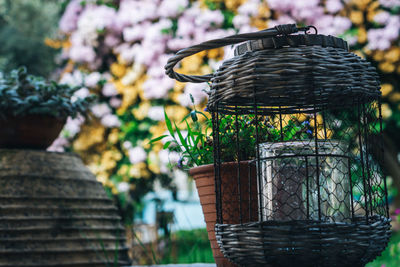 Close-up of wicker basket