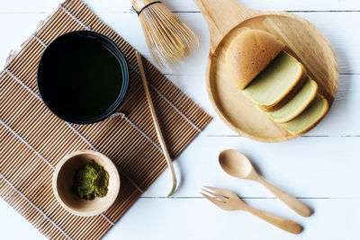High angle view of breakfast on table