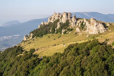 Scenic view of mountains against clear sky