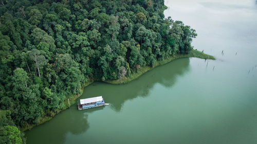 High angle view of boats in river