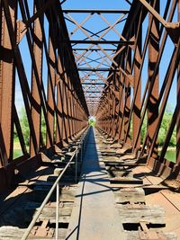 Directly below shot of bridge against sky