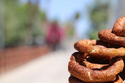 Close-up of stack on table