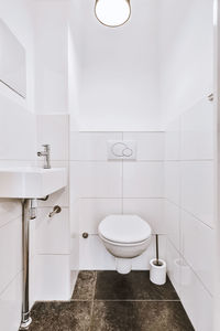 View of toilet bowl in bathroom
